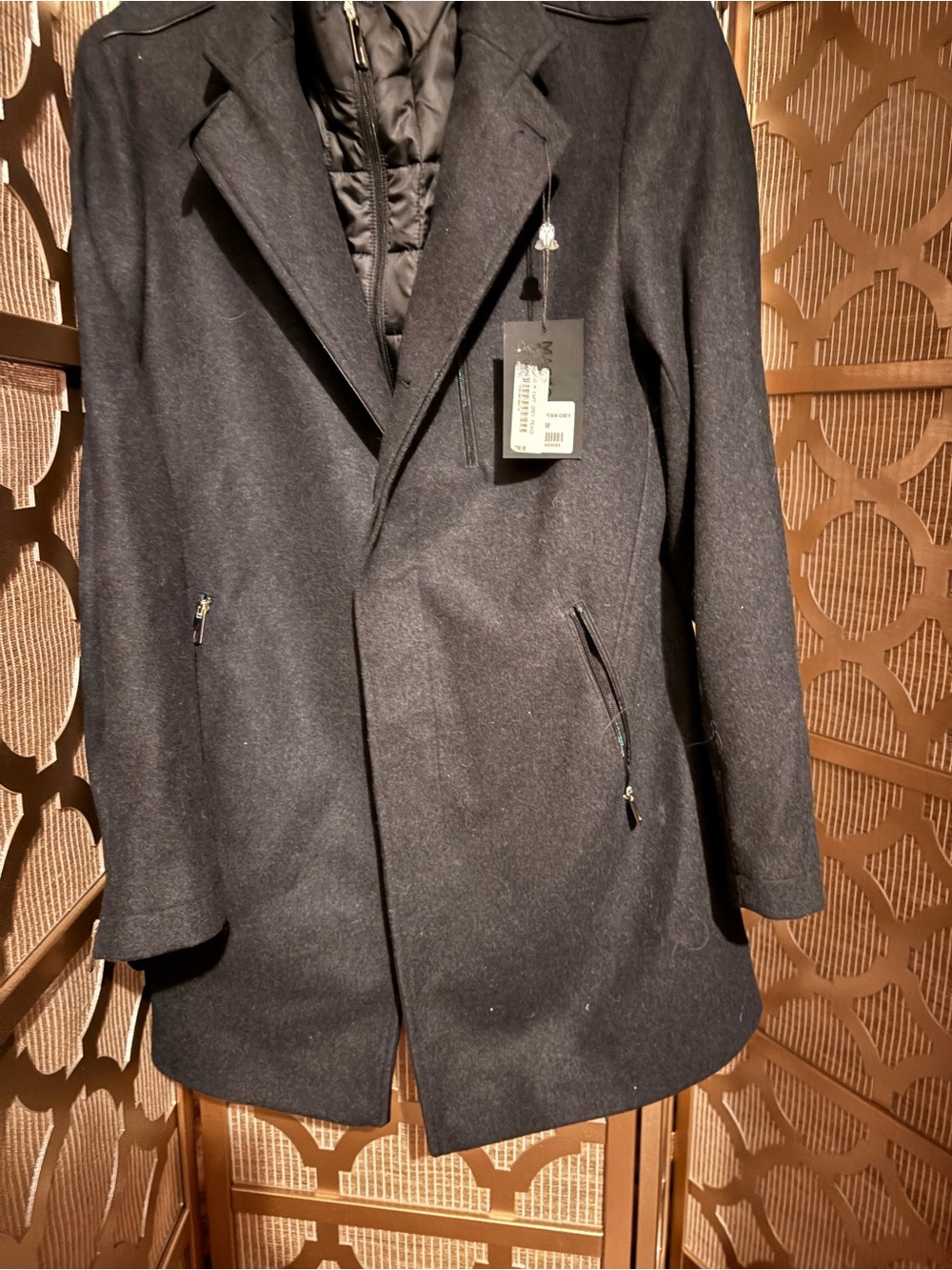 Men's Black Wool Blend Overcoat with Quilted Liner - Don’t Touch Me